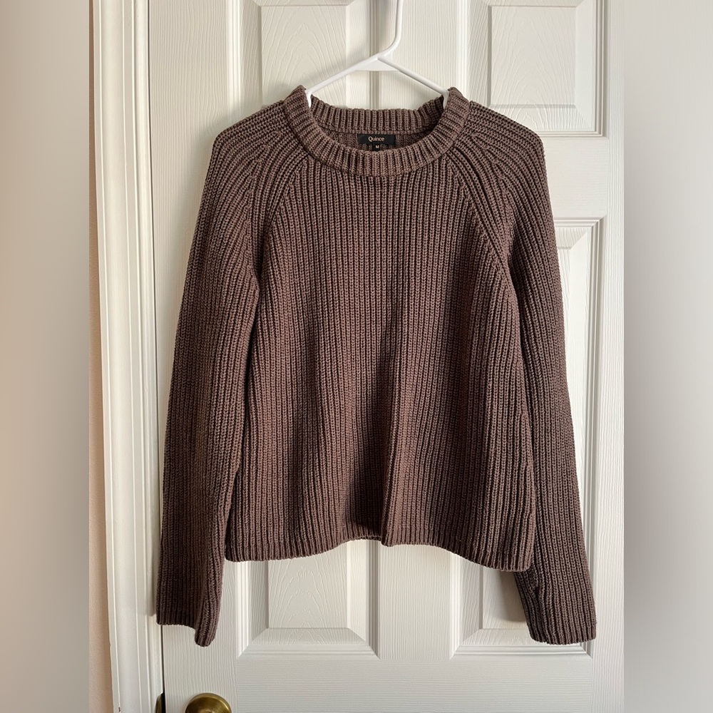 Quince 100% Organic Cotton Fisherman Sweater Heather Brown
